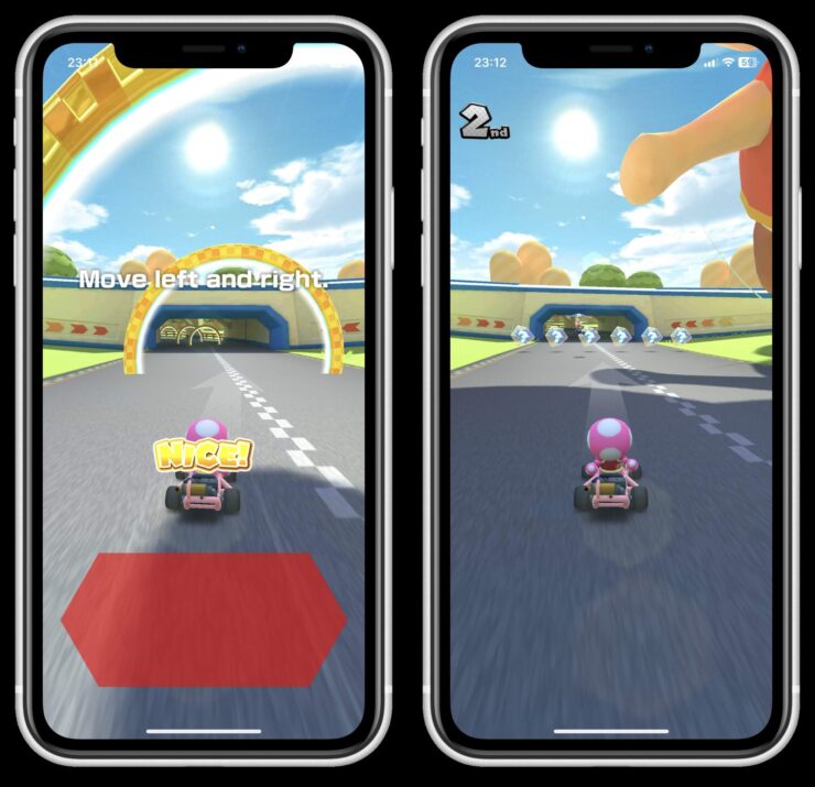 Игра Марио гонки. Для комфортного управления палец необходимо разместить красной зоне. Фото.