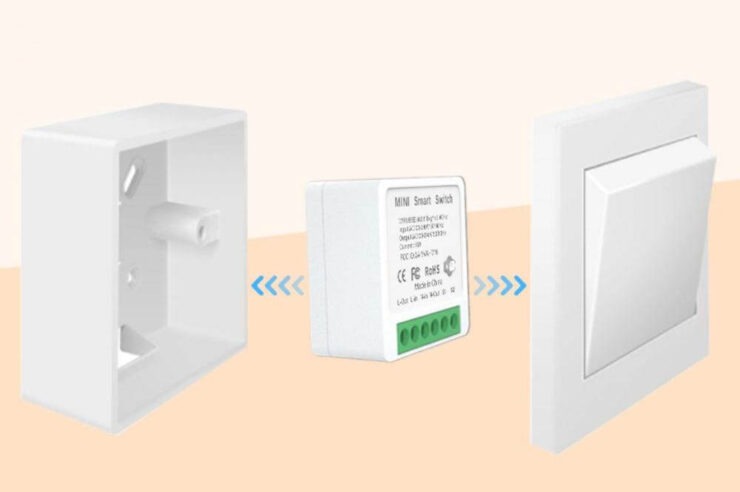 Умное реле для выключателя. Реле встраивается в подрозетник именно по такой схеме. Умное реле для выключателя. Реле встраивается в подрозетник именно по такой схеме. Фото.