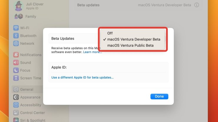 Что нового в macOS Ventura 13.4. Вот так в macOS 13.4 выглядит выбор бета-версии. Фото.