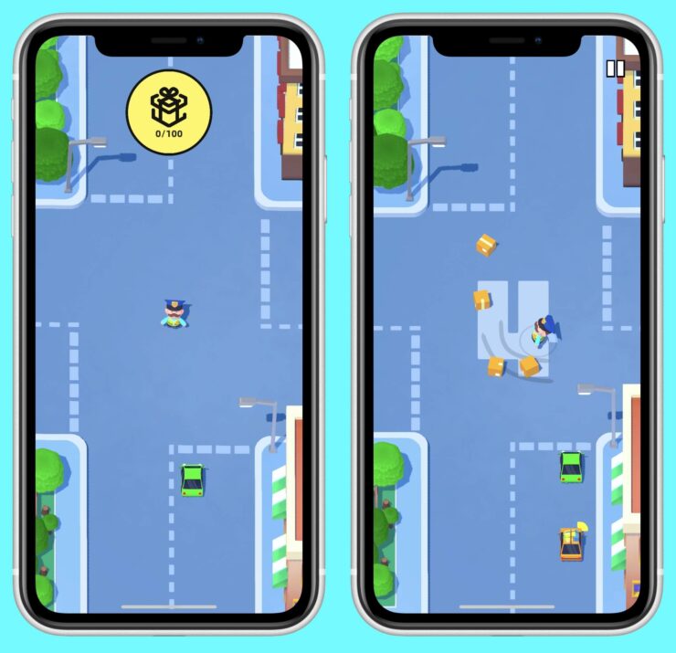 Игра регулировщик движения. На середине перекрестка указано, сколько автомобилей вы уже успешно через него пропустили. Фото.