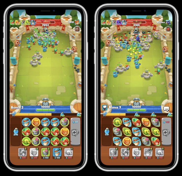 Бесплатная онлайн игра для Айфона. Для более быстрой победы воинов необходимо прокачивать. Фото.
