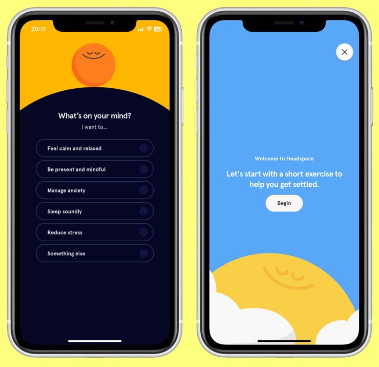 Приложение для медитации. Выберите цель, которой вы хотите достичь, и приложение вам в этом поможет. Фото.