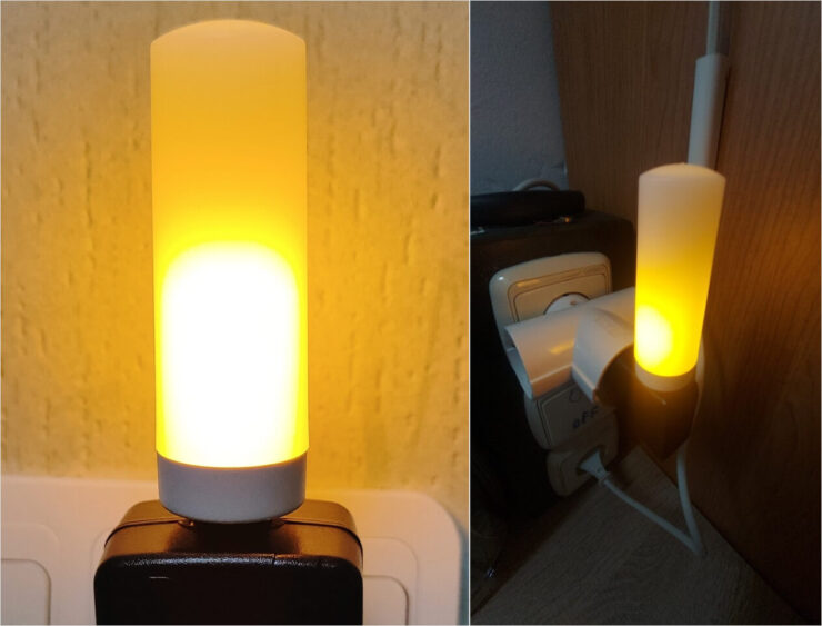 Лампочка с эффектом пламени. Свечение сопровождается эффектом поджаривания пламени. Фото.