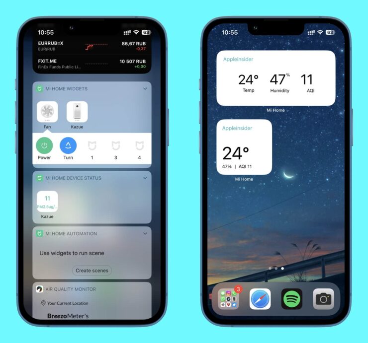 Умный вентилятор Xiaomi. Можно включить его с виджета и вывести информацию о температуре и влажности на рабочий стол. Фото.
