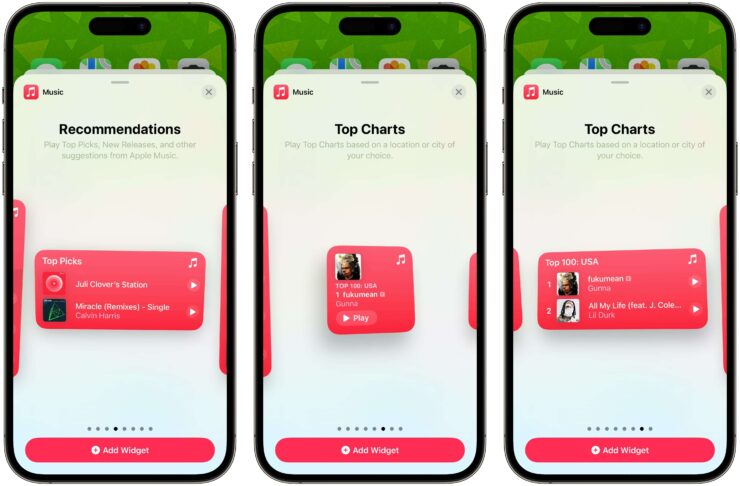 Что нового в iOS 17 beta 2. Новые виджеты для рекомендованных песен и ТОП-чартов. Фото.