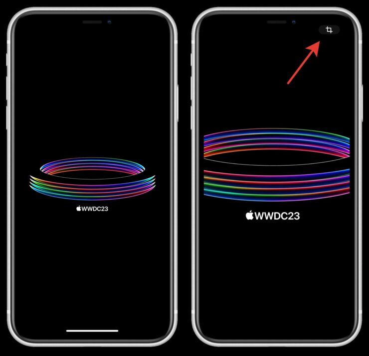Как обрезать фото на Айфоне. При приближении картинки в углу появляется соответствующий значок. Фото.