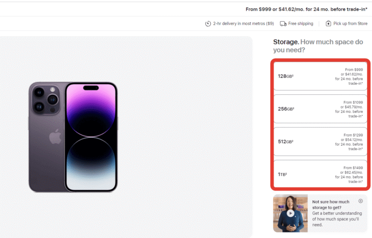 Сколько будет стоить iPhone 15. Apple достаточно будет просто убрать версию на 128 ГБ и стартовая цена сразу станет больше. Фото.
