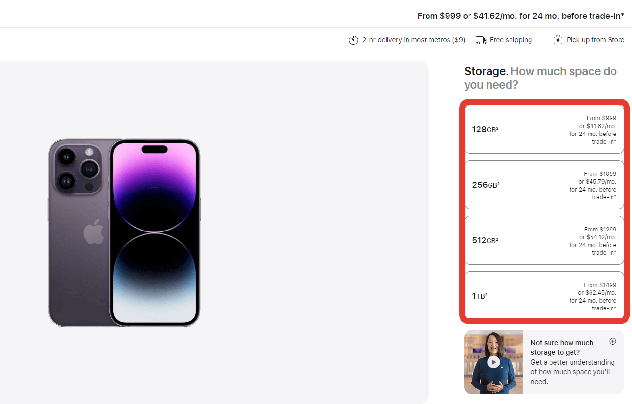 Сколько будет стоить iPhone 15. Apple достаточно будет просто убрать версию на 128 ГБ и стартовая цена сразу станет больше. Фото.
