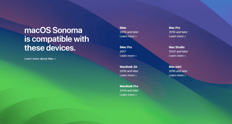 macOS Sonoma — поддерживаемые устройства. Вот все устройства, на которые можно установить macOS Sonoma. macOS Sonoma — поддерживаемые устройства. Вот все устройства, на которые можно установить macOS Sonoma. Фото.