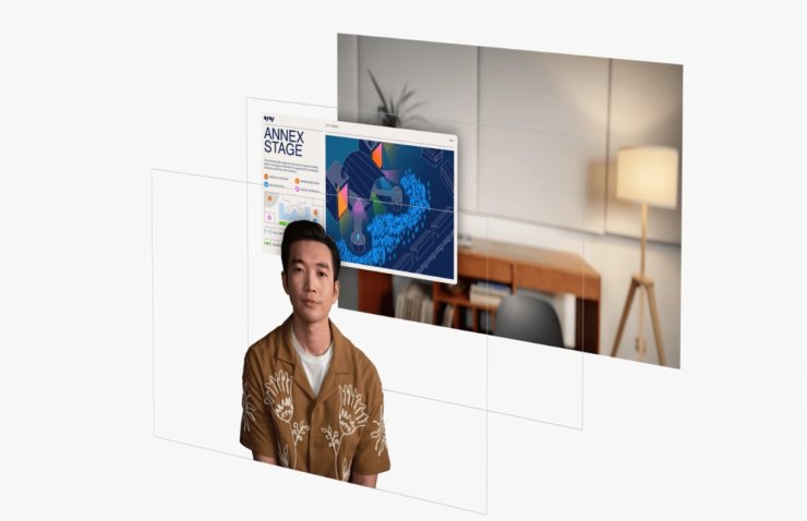 Что нового в macOS Sonoma. На фон во время видеозвонка можно наложить презентацию. Что нового в macOS Sonoma. На фон во время видеозвонка можно наложить презентацию. Фото.