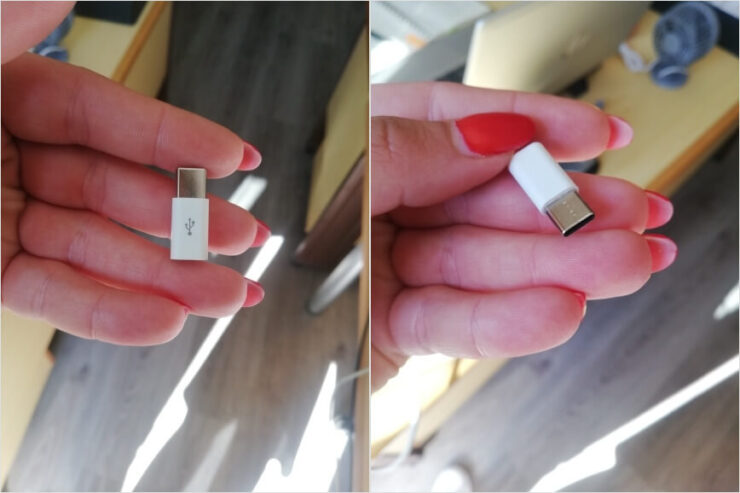 Переходник с MicroUSB на USB-C. Адаптер доступен в белом и чёрном цвете. Переходник с MicroUSB на USB-C. Адаптер доступен в белом и чёрном цвете. Фото.