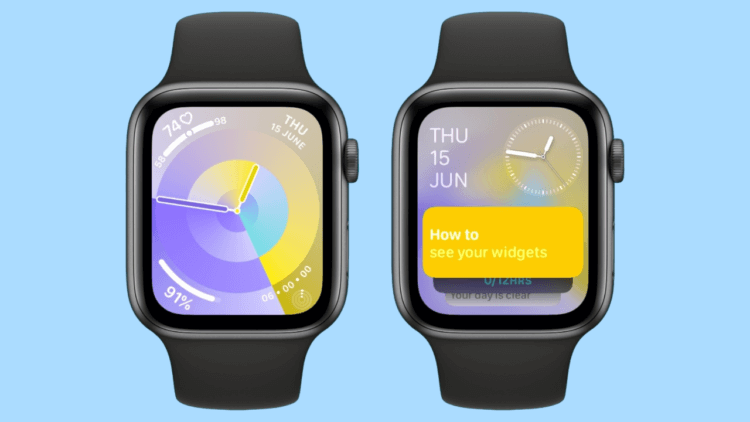 Виджеты на Apple Watch. Виджеты открываются простым поворотом колесика. Виджеты на Apple Watch. Виджеты открываются простым поворотом колесика. Фото.