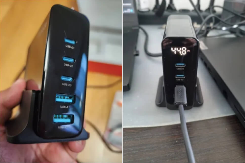 Мощная зарядка для смартфона и ноутбука. От этого зарядника можно одновременно заряжать до 5 устройств. Фото.