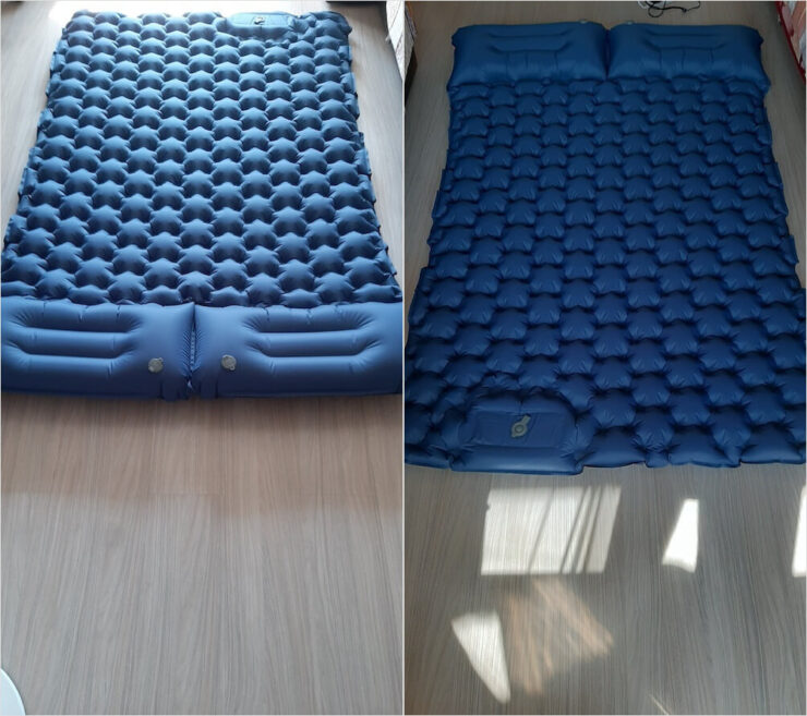 Надувной матрас со встроенным насосом. Обилие отсеков делает этот матрас очень устойчивым. Надувной матрас со встроенным насосом. Обилие отсеков делает этот матрас очень устойчивым. Фото.