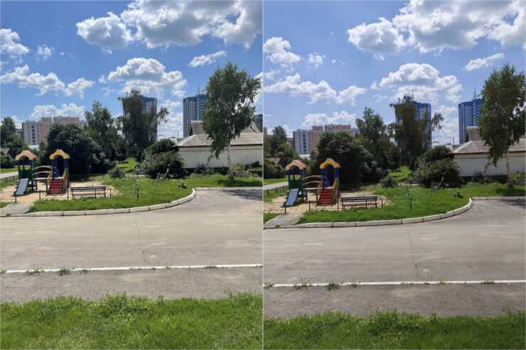 Смартфон с быстрой зарядкой. Слева — iPhonoe 12, справа — Huawei Nova 11 Pro. В целом снимки сопоставимы по качеству. Фото.