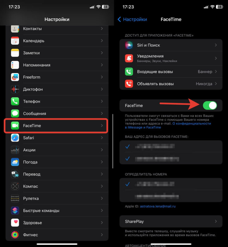 Как включить Фейс Тайм на Айфоне. Активируйте Фейстайм этим переключателем. Фото.