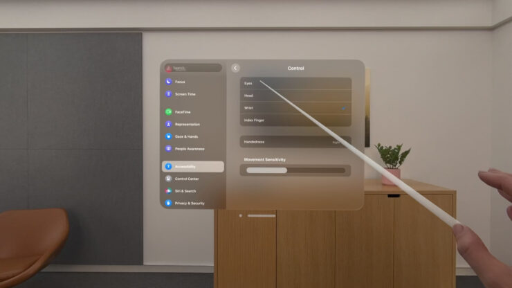 Приложения для Apple Vision Pro. Вот такой указатель можно включить для удобства. Фото.