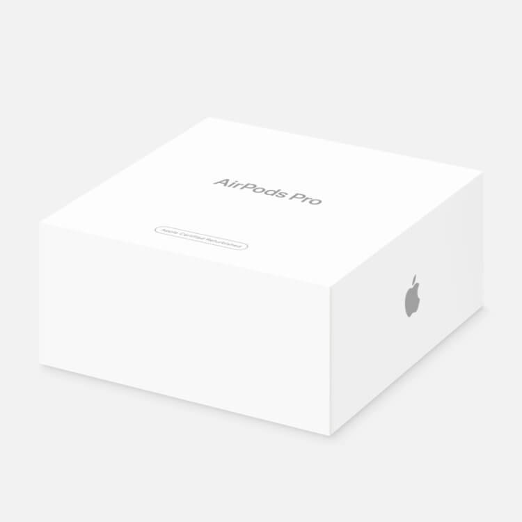 Коробка от AirPods. Коробка с восстановленными AirPods Pro 2 немного больше, чем у обычной версии. Коробка от AirPods. Коробка с восстановленными AirPods Pro 2 немного больше, чем у обычной версии. Фото.