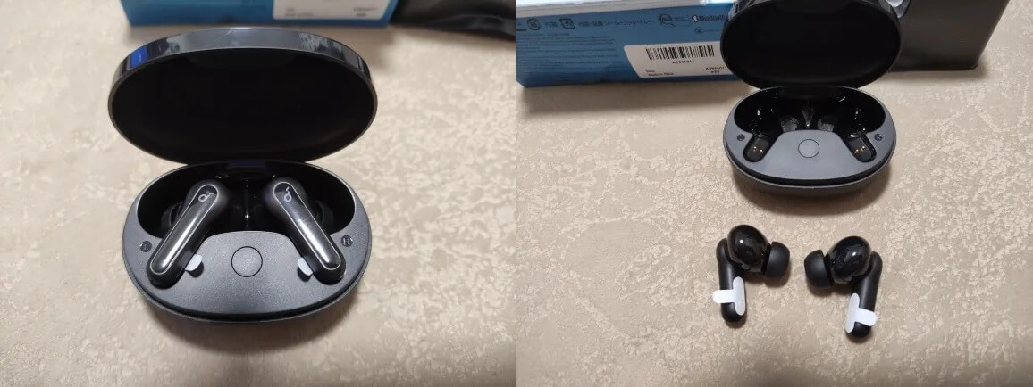 Недорогие беспроводные наушники. Благодаря своей форме наушники получится с комфортом разместить в любых ушах. Фото.