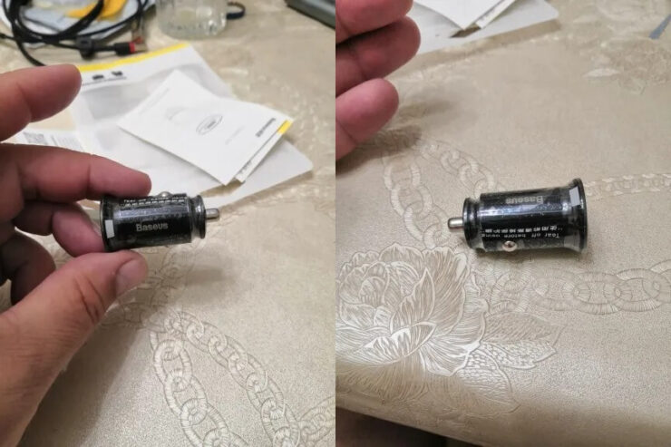 Автомобильная зарядка для телефона. Зарядка миниатюрная и на занимает много места. Фото.