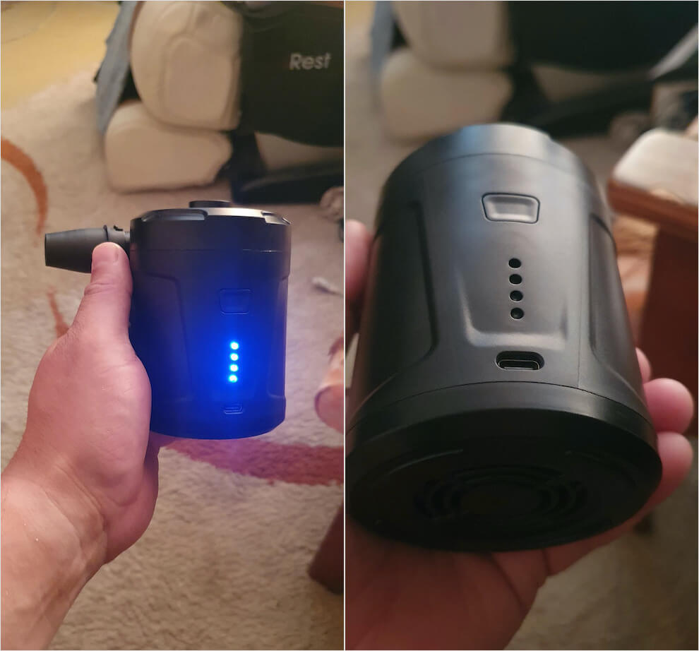 Компрессор с аккумулятором. Этот насос накачает и мяч, и матрас, и спасательный круг. Фото.