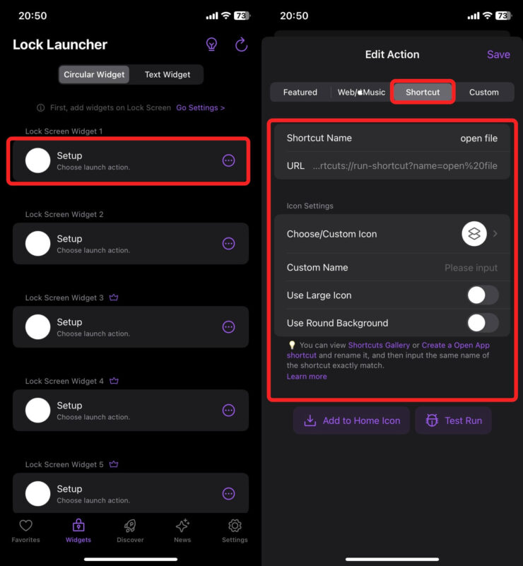 Где открыть файлы на Айфоне. Добавьте команду в Lock Launcher. Фото.