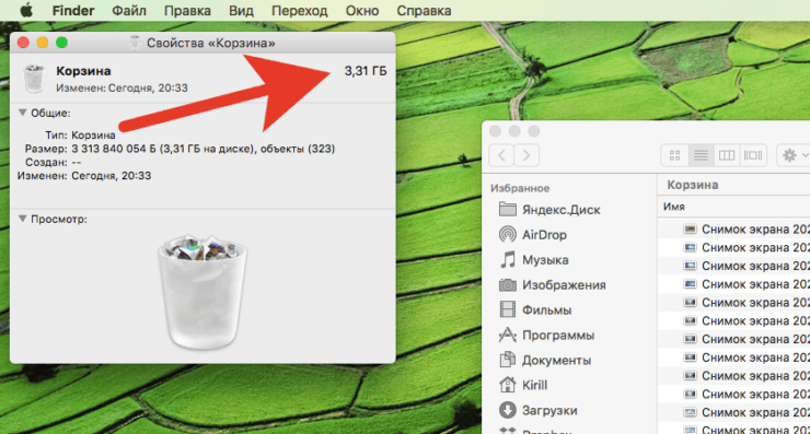 Корзина удаленных файлов в компьютере. Размер корзины придется смотреть через свойства. Фото.