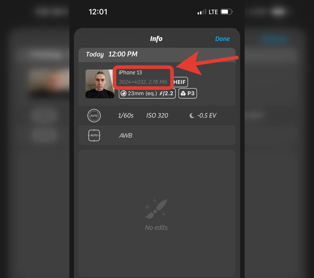 Приложение Камера для Айфона. Разрешение снимка сразу получилось нужным. Фото.