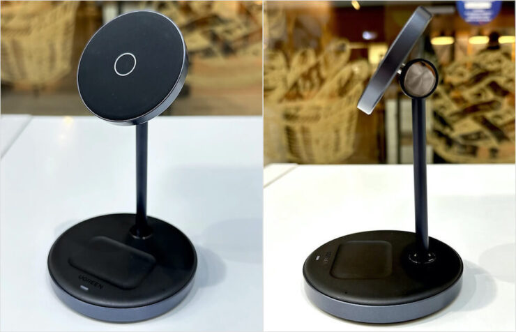 Подставка для iPhone с беспроводной зарядкой. Это зарядник 2 в 1: для iPhone и AirPods. Фото.