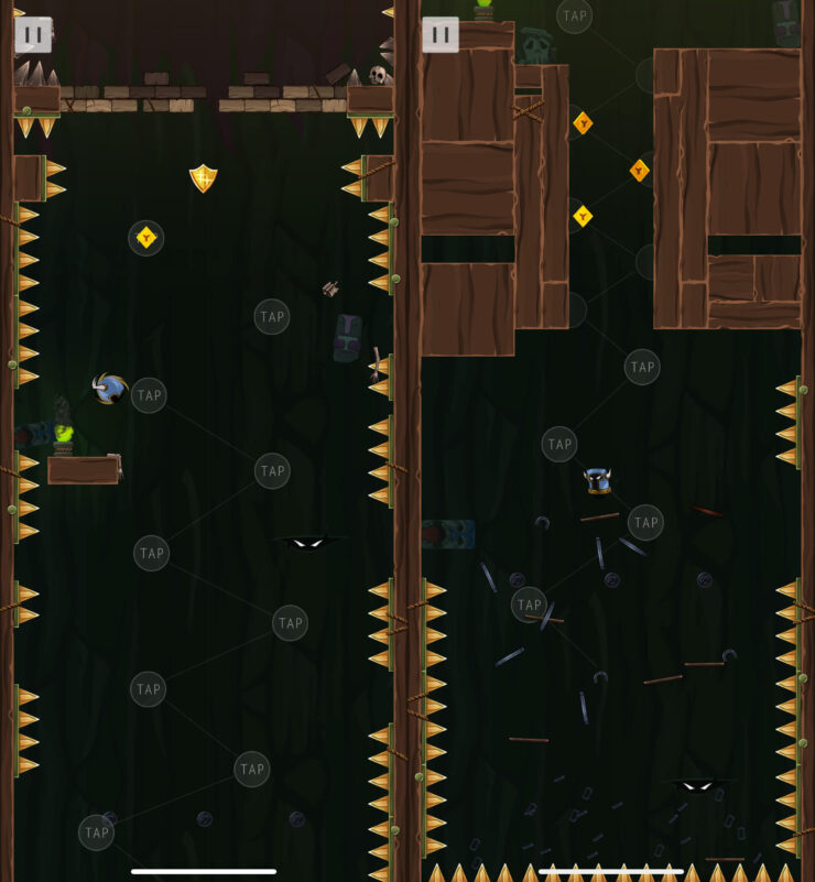 Helmet — игра на реакцию. Не попадайте на пики, иначе игра закончится. Фото.