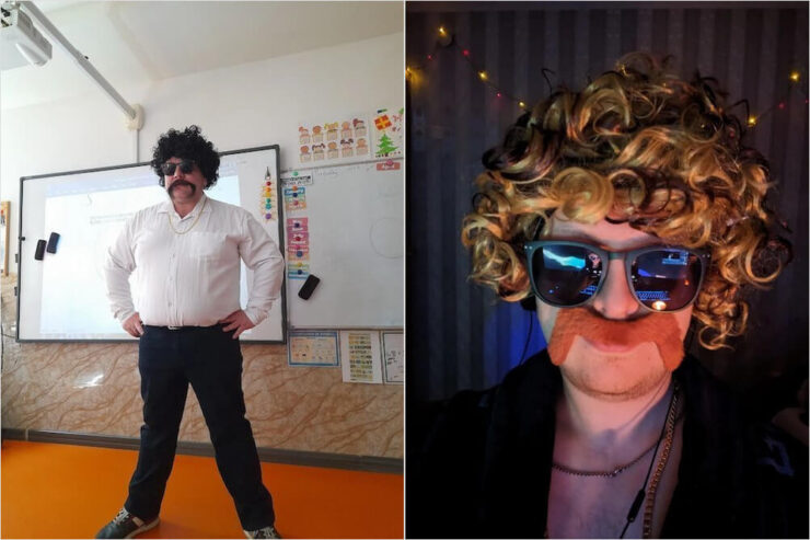 Набор для маскарада в стиле 70-х. Выглядит очень стильно и вместе с тем смешно. Фото.