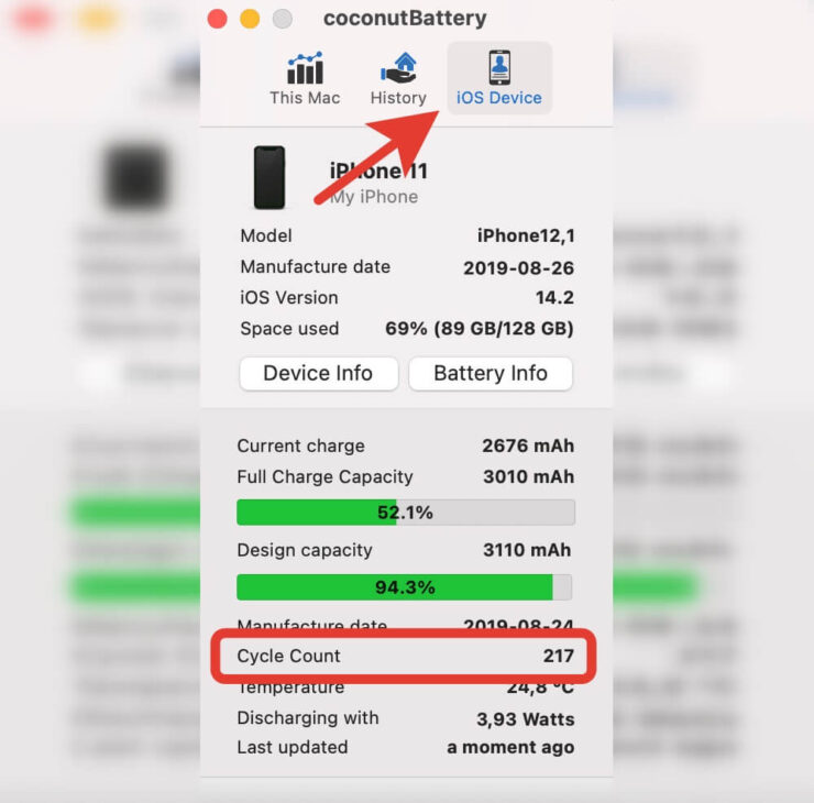 Как посмотреть состояние аккумулятора iPhone. Через компьютер посмотреть информацию об аккумуляторе iPhone проще всего. Фото.