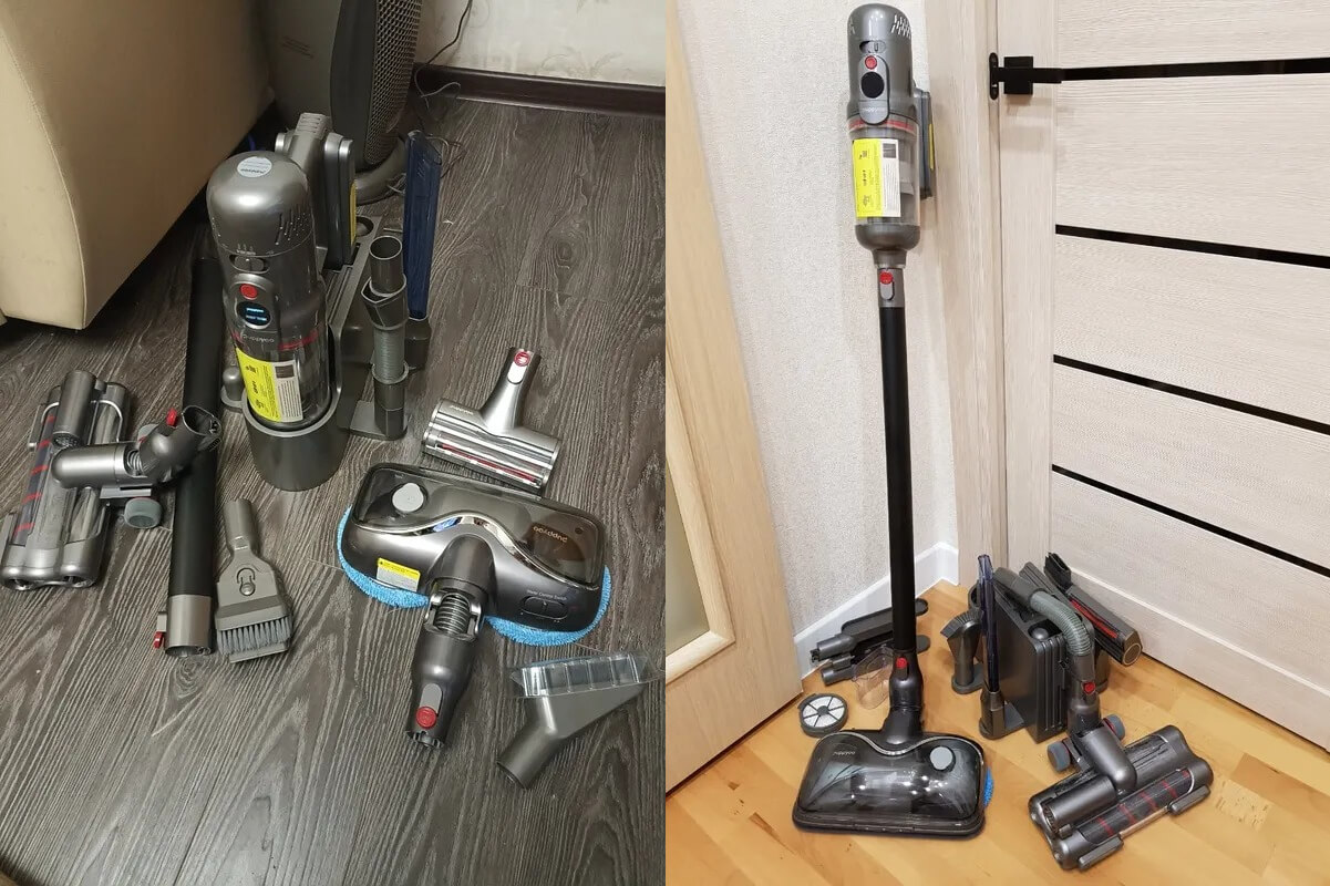 Беспроводной пылесос с влажной и сухой уборкой. Вот так выглядит PUPPYOO T12 Home Rinse в собранном и разобранном виде. Фото.
