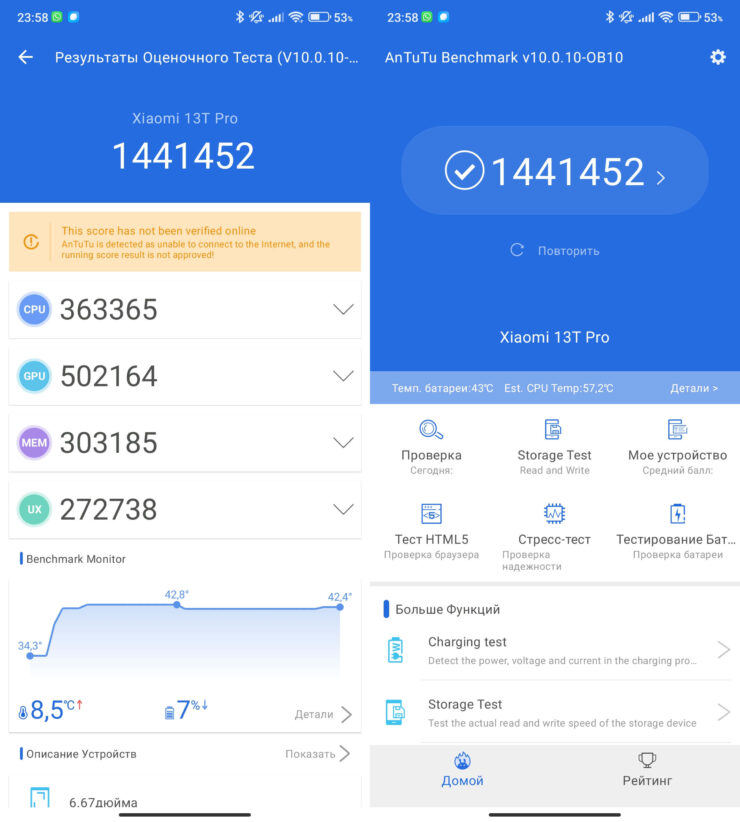 Какой процессор в Xiaomi 13T Pro. Вот столько баллов набрал Xiaomi 13T Pro в АнТуТу. Фото.