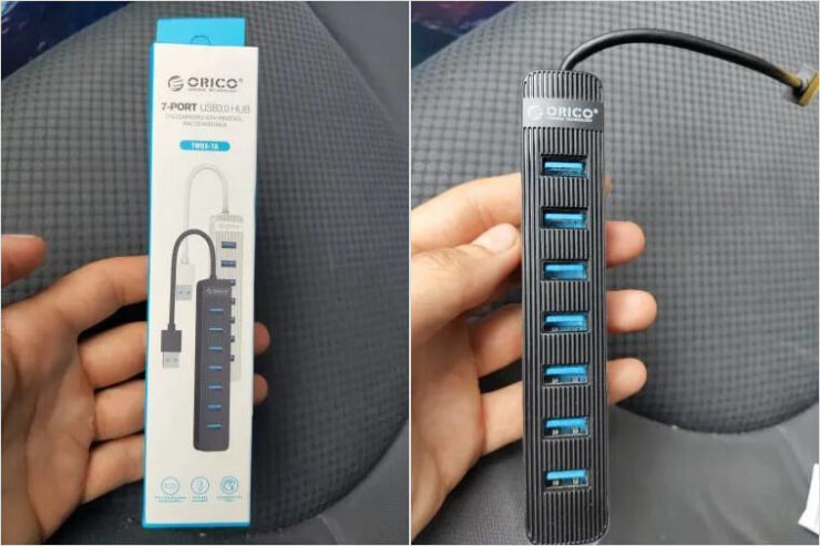 USB-хаб с большим количеством разъёмов. В продаже есть версии с коннектором USB-A и USB-C. USB-хаб с большим количеством разъёмов. В продаже есть версии с коннектором USB-A и USB-C. Фото.