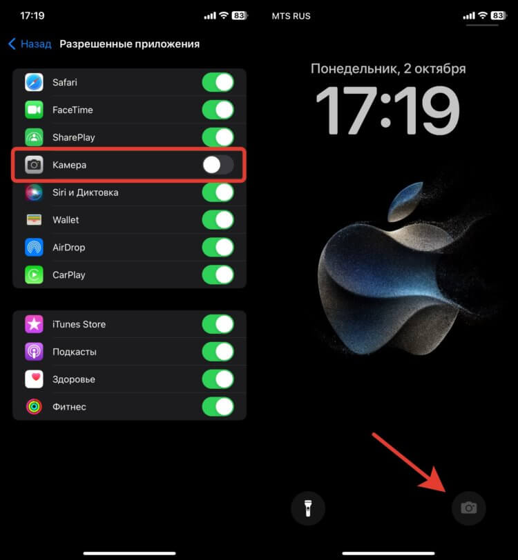Как убрать камеру с экрана Айфона. Камеру на Айфоне можно полностью выключить. Фото.