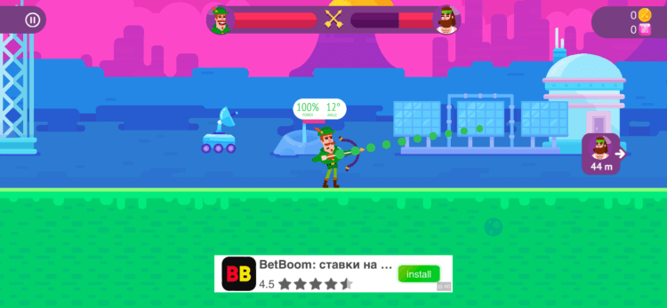 Bowmasters — бесплатная онлайн стрелялка. Реклама портит весь внешний вид. Bowmasters — бесплатная онлайн стрелялка. Реклама портит весь внешний вид. Фото.