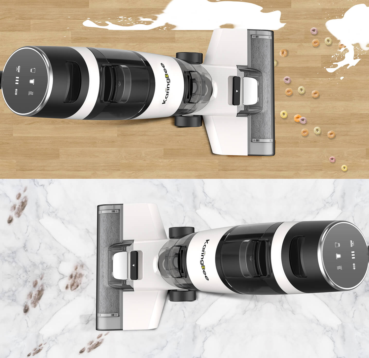 Вертикальный пылесос с влажной уборкой. KaringBee M1 может даже собирать пролитые жидкости. Фото.