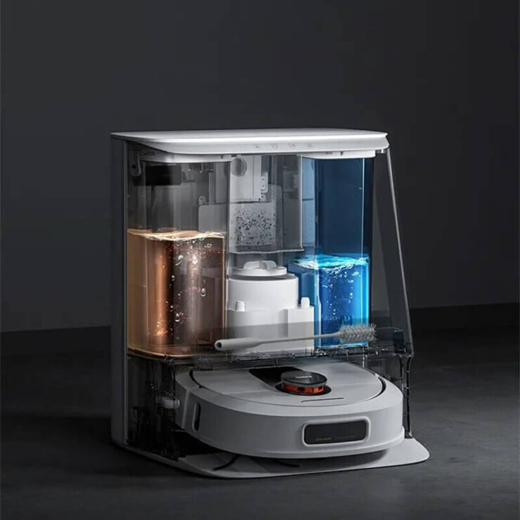 Робот-пылесос со станцией самоочистки. Примерно так станция выглядит изнутри. Робот-пылесос со станцией самоочистки. Примерно так станция выглядит изнутри. Фото.