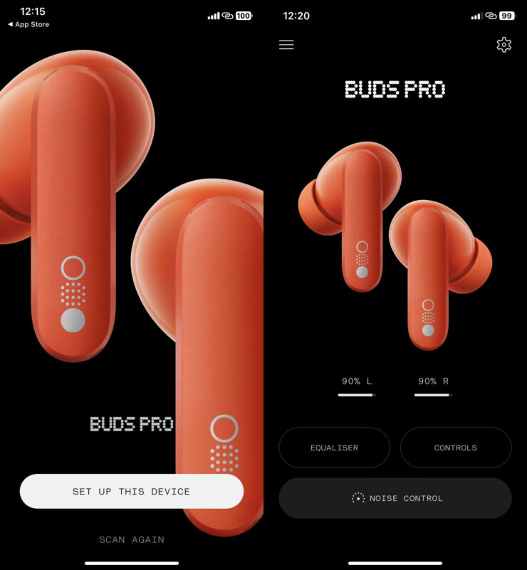 Приложение для наушников. В приложении Nothing X можно настроить подключение. Фото.