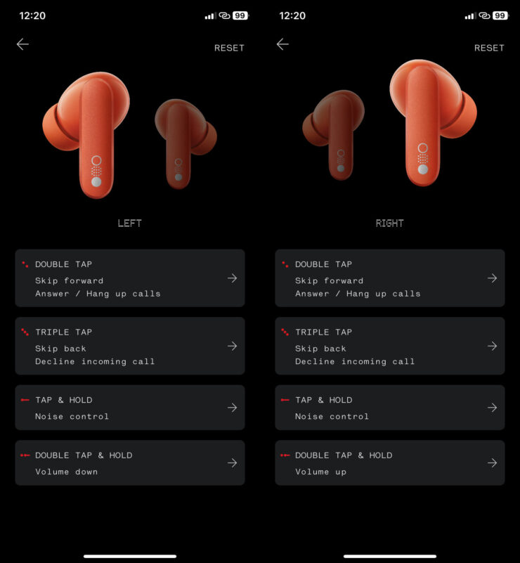 Приложение для наушников. В этом же приложении настраивается управление для каждого наушника. Фото.