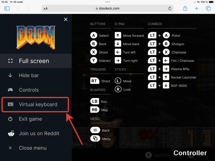 Как вводить коды в DOOM. Перейдите в меню и откройте виртуальную клавиатуру. Как вводить коды в DOOM. Перейдите в меню и откройте виртуальную клавиатуру. Фото.