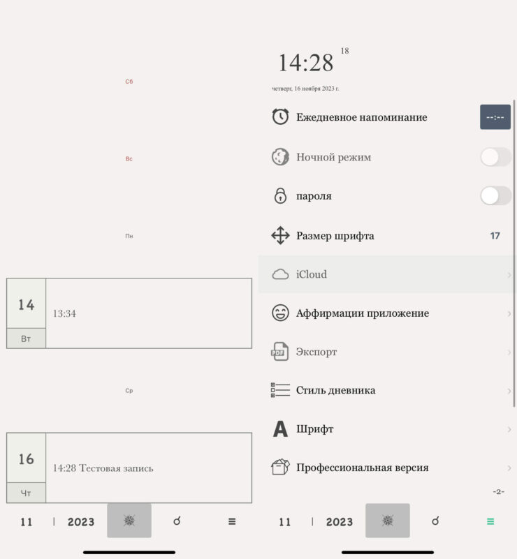 Приложение личный дневник. Интерфейс у этого приложения предельно простой. Фото.