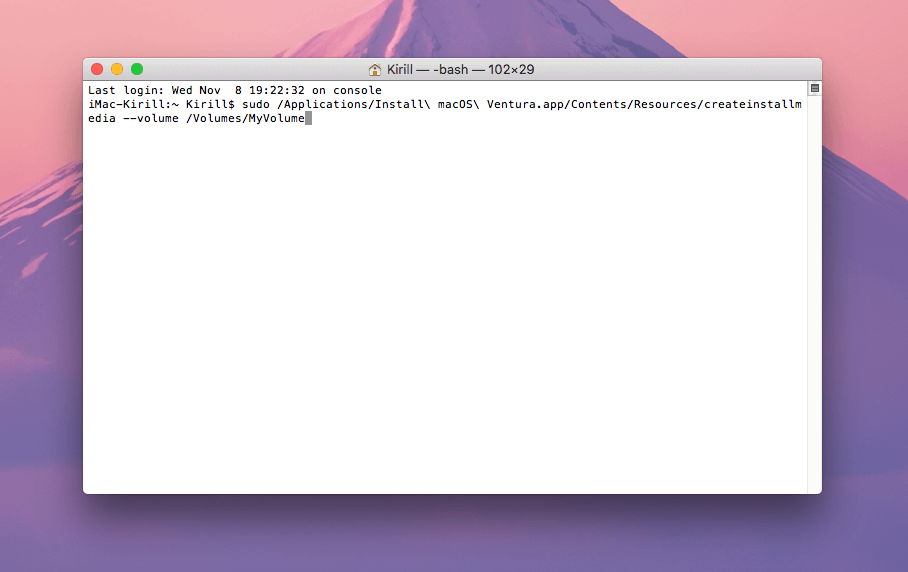 Как сделать загрузочную флешку Мак ОС. Вот так выглядит созданная команда. Фото.