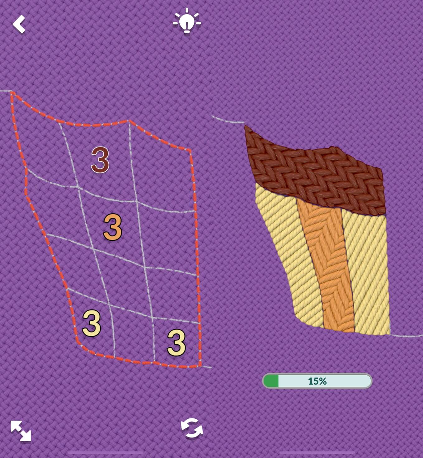 Stitch — головоломка на Айфон. Расположить полосы так, как вам хочется нельзя. Придется подстраиваться под требования рисунка. Фото.