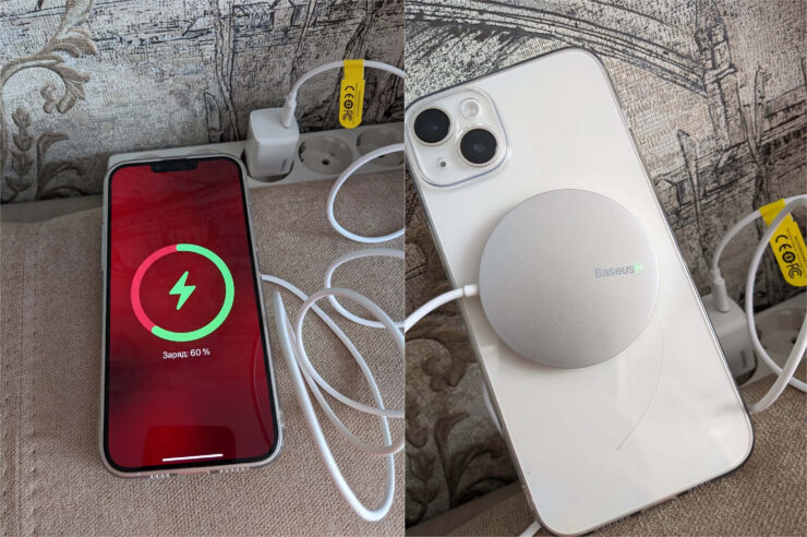 Беспроводная зарядка Magsafe для iPhone. Это недорогой аналог оригинальной зарядки MagSafe от известного бренда. Фото.