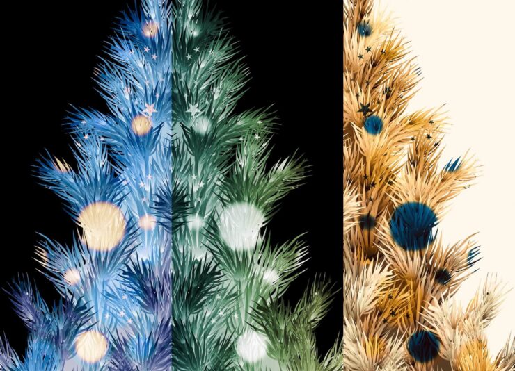 Обои с новогодней елкой. Елочки с черным фоном классно смотрятся на OLED экранах. Фото.