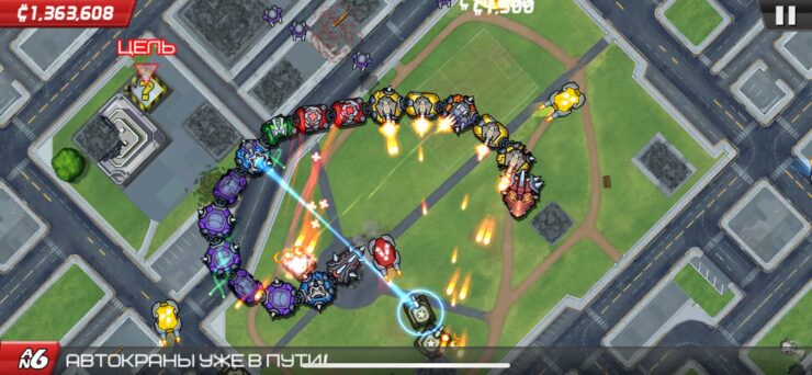 ‎Colossatron — бесплатный экшен на Айфон. Из модулей можно создать огромную машину по уничтожению городов. Фото.