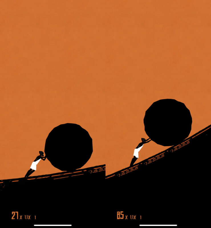 ‎‎Sisyphos — хорошая бесплатная игра для Айфона. С каждым шагом подъем будет становиться все более крутым. Фото.