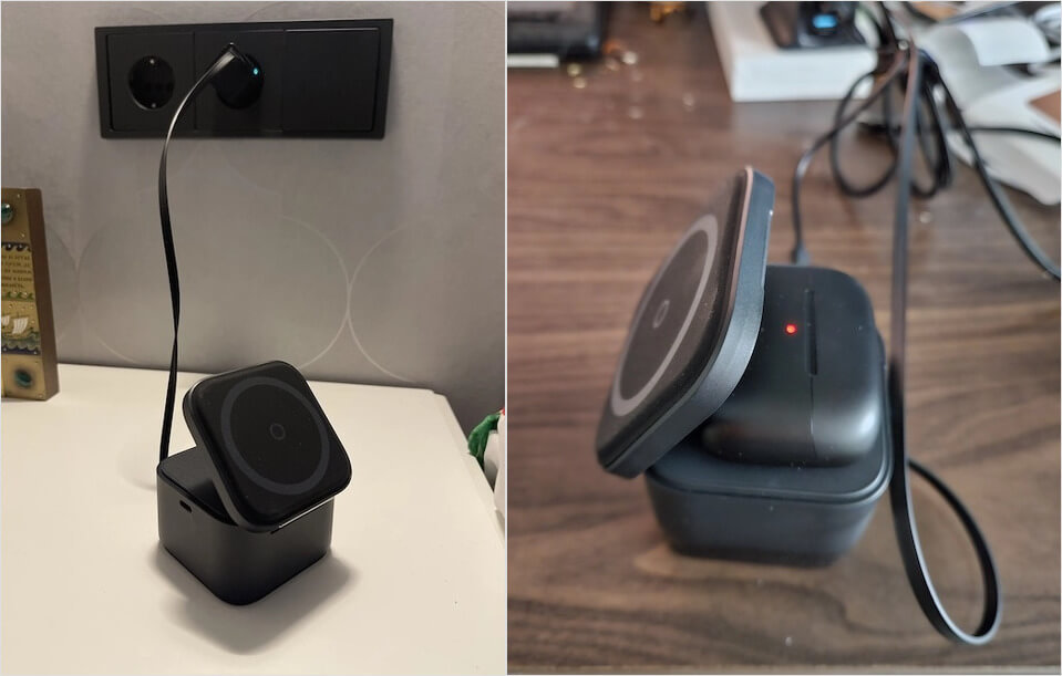 Беспроводная зарядка для iPhone и AirPods. Эта ЗУ одновременно зарядит и iPhone, и AirPods. Фото.